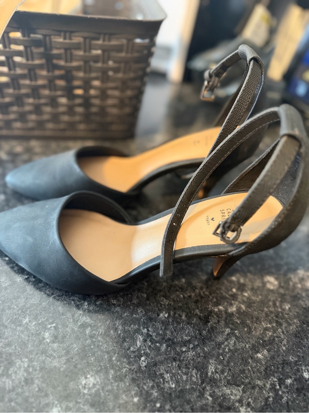 Call It Spring Black Pointed-Toe Ankle-Strap Heels